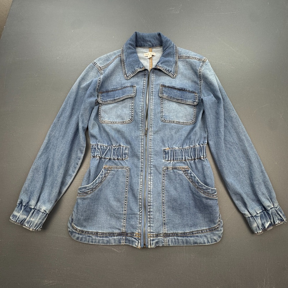 Knox Rose Denim Jacket Girls XS Zip Up Long Sleeve Western Chambray Y2K Casual